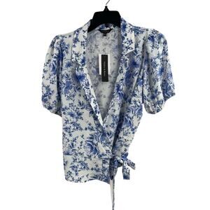 Violets & Roses XLP Top Wrap Blouse Blue Floral‎ New
